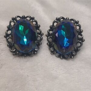 Vintage 50s Juliana Delizza & Elster Aurora Borealis Clip On Earrings